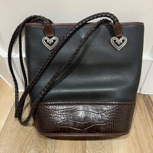 Vintage Brighton Black and Brown Shoulder Bag with Snake Skin & Braided Details